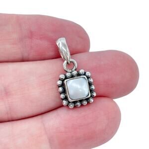 Estate Sterling Silver 925 Square Mother of Pearl Pendant